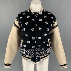 Cream Cotton Embroidered Leather Bomber Jacket